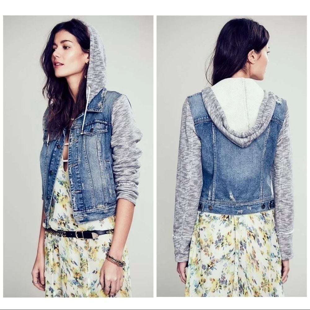 Free People Half Knit Distressed Denim Jacket - Picture 3 of 13
